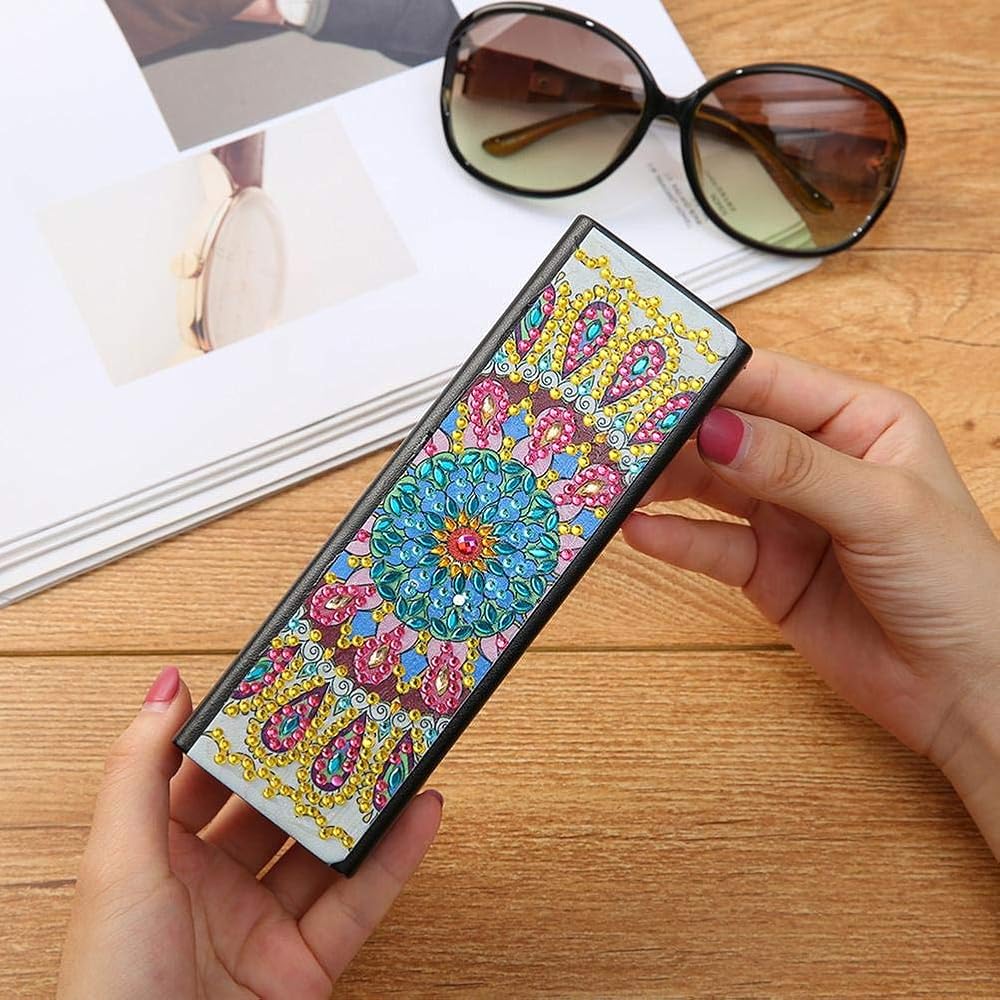 Étui à Lunettes En Cuir DIY Avec Peinture Diamant - Motif Mandala - Fermoir Magnétique