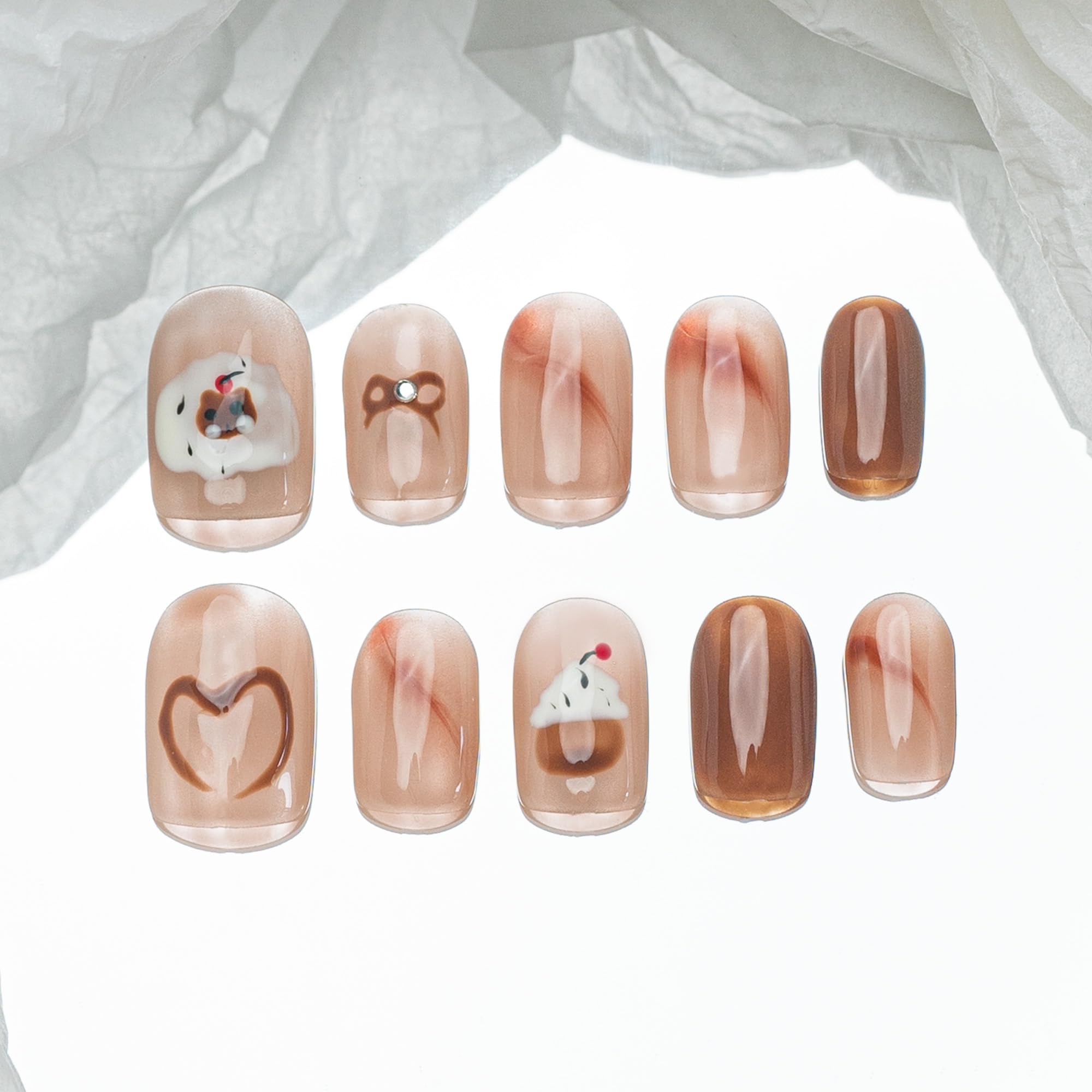 Sun&Beam Nails Handmade Press-on Long Coffin Ballerina Red White Black Silver Glam Halloween Ombre Design Fashion False Nail Tips 10 Pcs Set (#189 M) — view 53