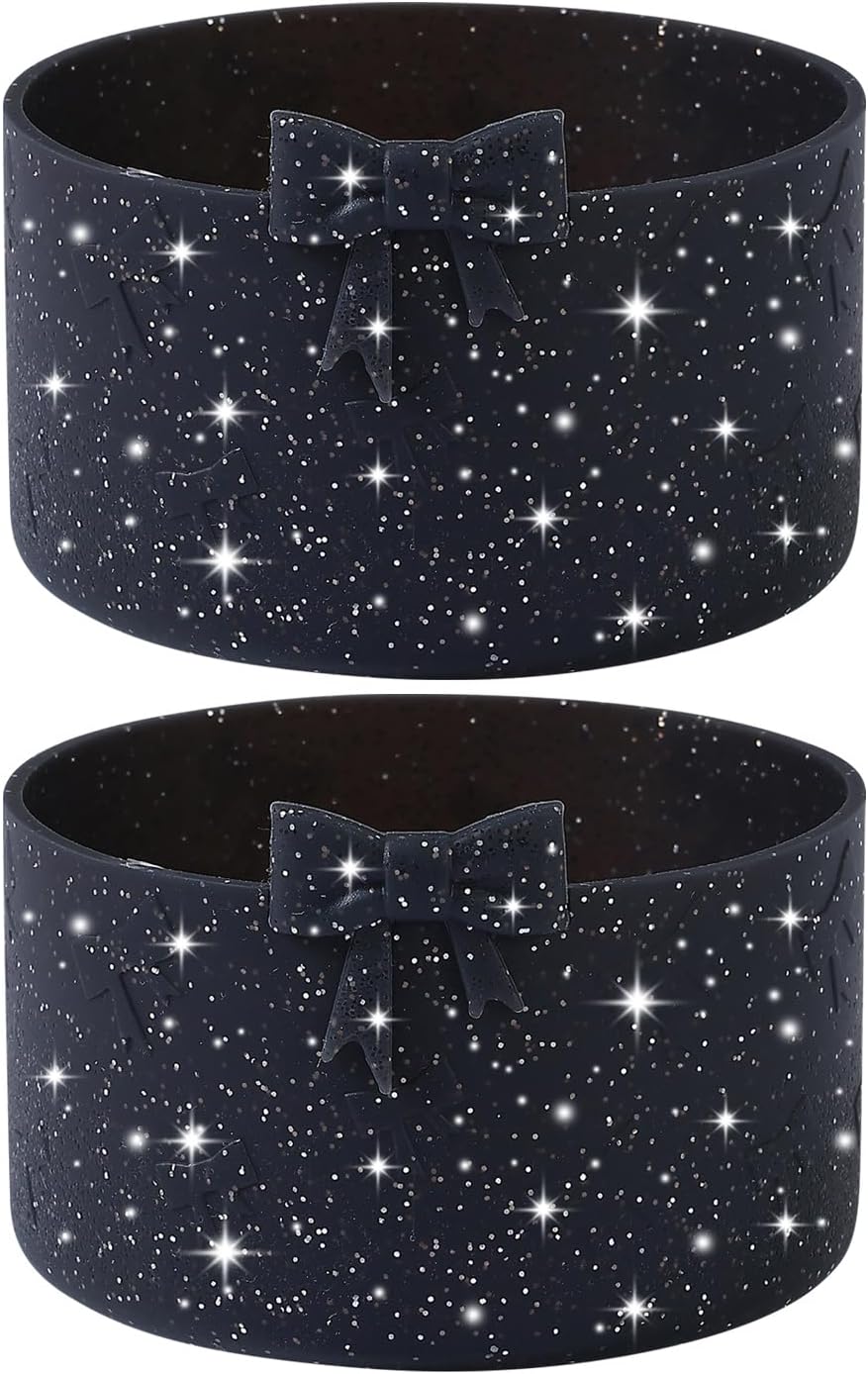 2Pack Glitter Bow Silicone Boot for Owala 32oz, Anti-Slip Protective Sleeve Bottom Bumper Protector for FreeSip, Twist, and Flip Stainless Steel Water Bottles Accessories, BPA Free
