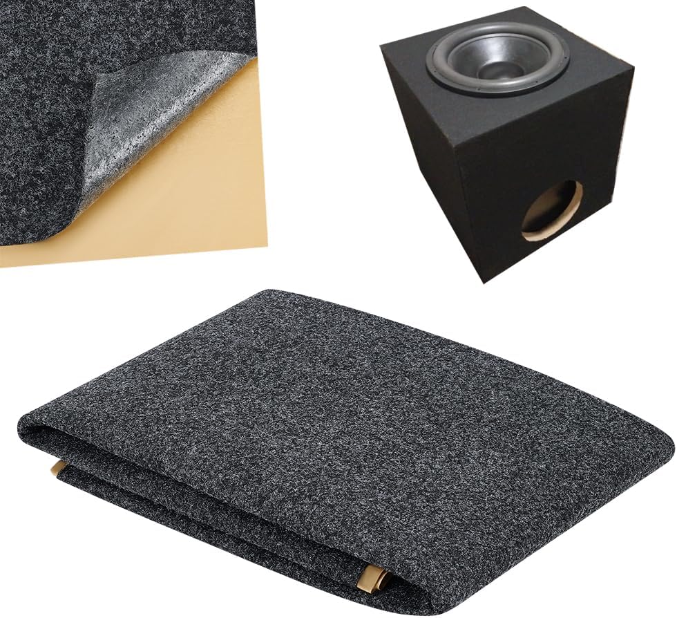 OLYCRAFT 39.4x39.4 Inch Black Subwoofer Box Carpet 1.5mm Thick Self-Adhesive Felt Sheet Trunk Liner Carpets with Black Adhesive Back Underfelt Carpet for Speaker System Coverage Area and Car Interior