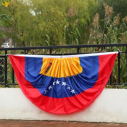 Miniatura 4 de Bandera de abanico plisada venezolana de Venezuela de 3 x 6 pies, 2 banderas de abanico plisadas para interiores y exteriores, decoración de porche