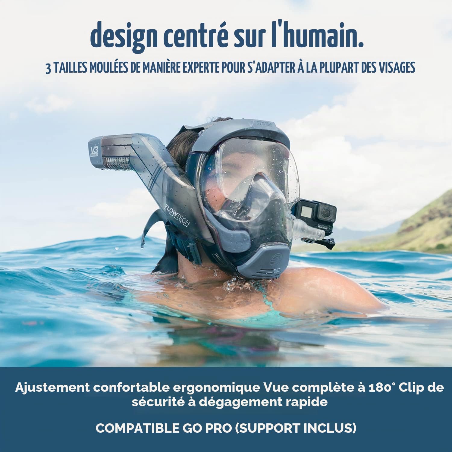 Seaview 180 Masque de plongée intégral V3 pour adulte - Le V3 est l'équipement de plongée parfait pour les adultes - Masque de plongée avec tuba avec vision panoramique à 180° et respiration jusqu'à
