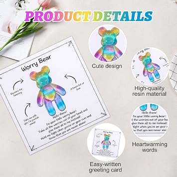 Pocket Bear Hug, Cute Bear Pocket Hugs for Friends Lovers with Card, Positive Gifts for Women Men, Emotional Support Gift for Birthday, Wedding Valentines, Rainbow Blue