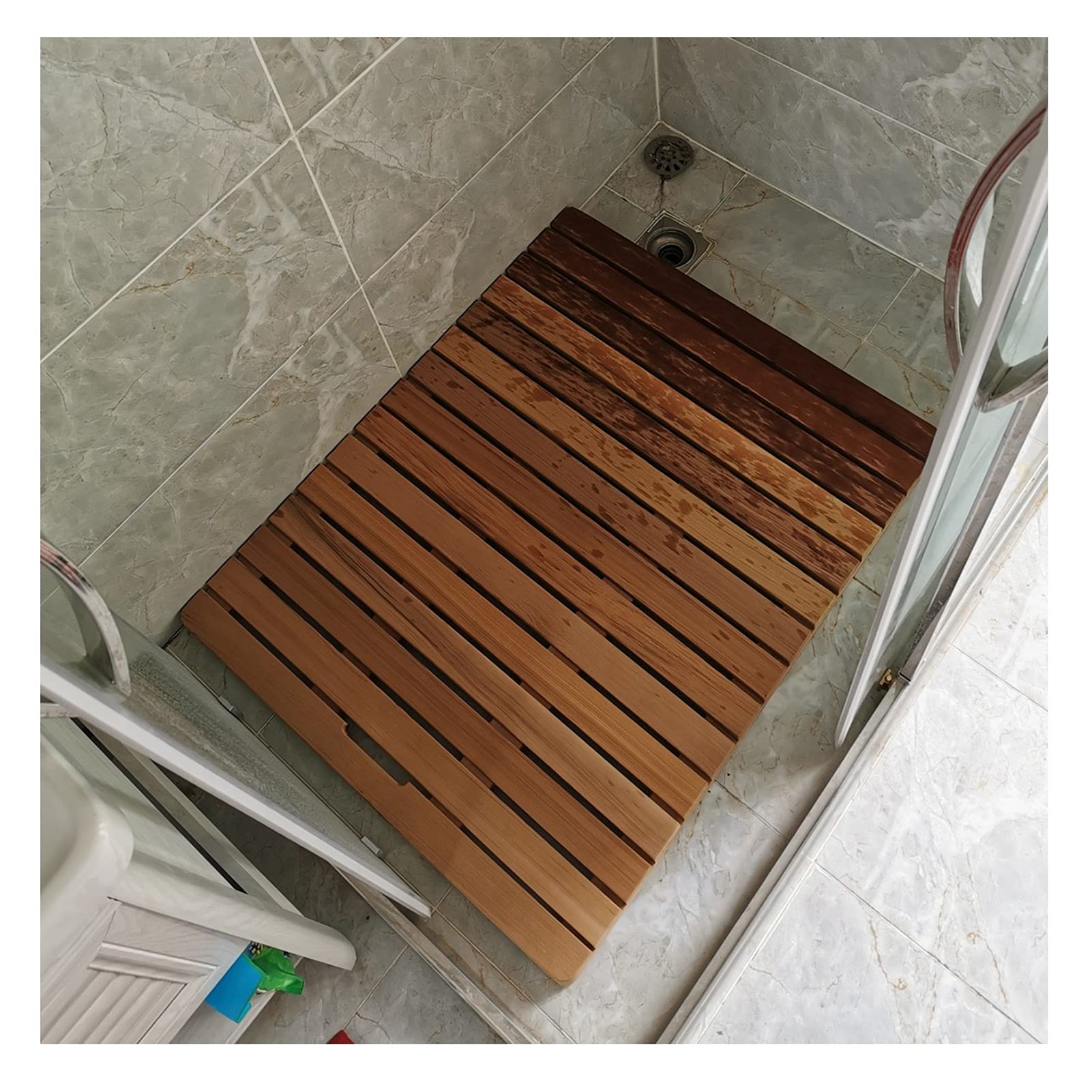 Tapis de douche antidérapant en bambou naturel et diatomite pour salle de bain