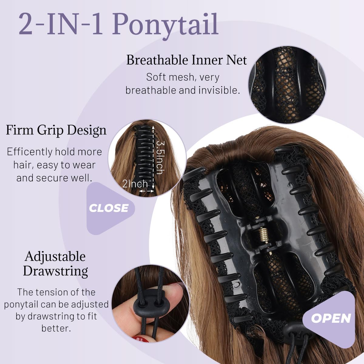 JIAMEISI Ponytail Extension 18 Inch Claw Clip Ponytail Hair Extensions Long Curly Wavy Highlight Clip in Pony Tails Extension Synthetic Fluffy Hairpiece for Women (Light Brown Mixed Honey Gold) - Image 4