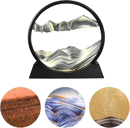 Miniatura 19 de Decoración de imagen artística de arena en movimiento, adornos redondos 3D dinámicos de paisaje de arena, panel de arena que fluye, temporizador