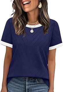 Short Sleeve Sweater for Women Trendy Summer Tops Crew Neck Business Casual Outfits 2026