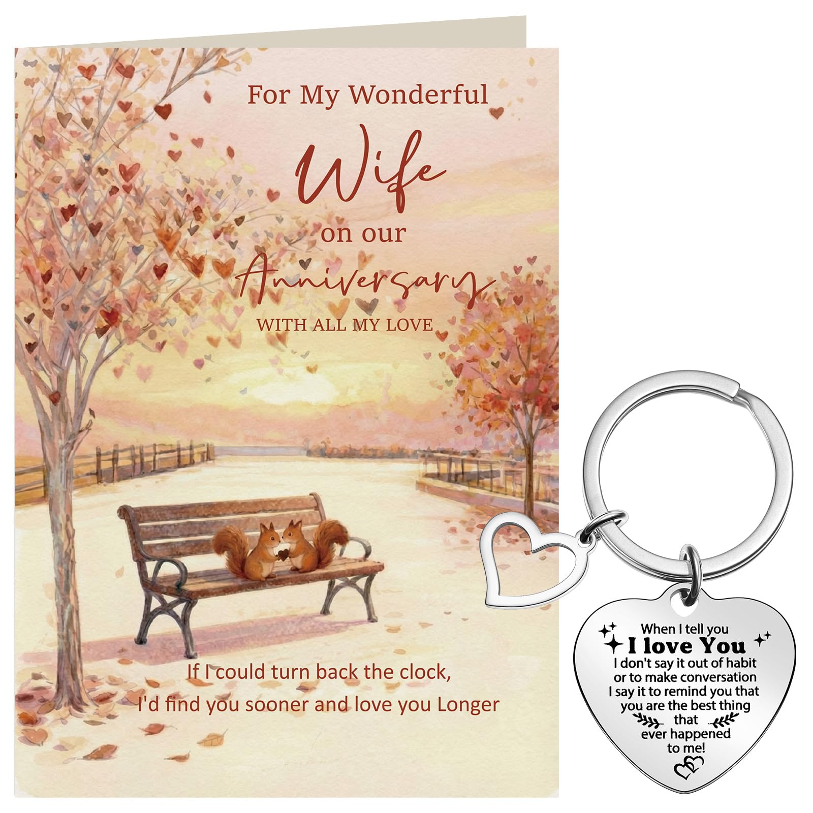 Tenare Wife Anniversary Card Wedding Gifts from Husband Wonderful Anniversary Greeting Card with White Envelope I Love You Keyring Keychain for Wife Her Present