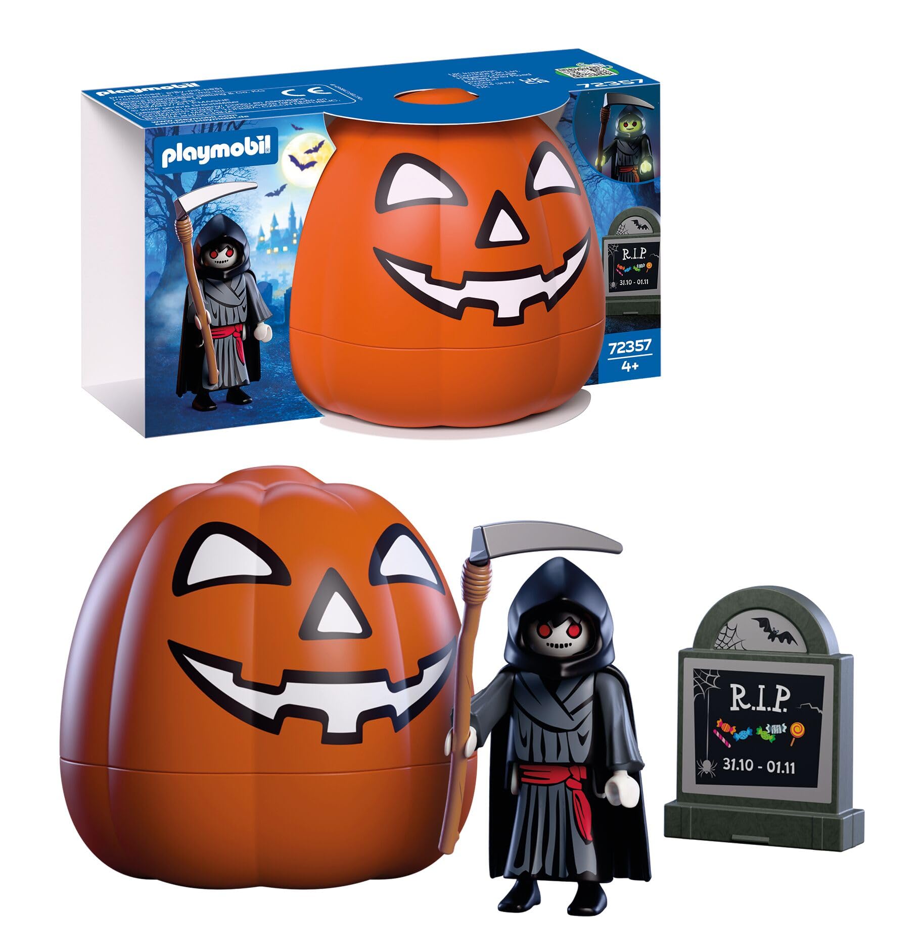 Playmobil | Halloween | Pumpkin: Reaper | Illuminated spooky character with scythe, tombstone and pumpkin storage box | For children aged 4 and up | 72357 — image 1
