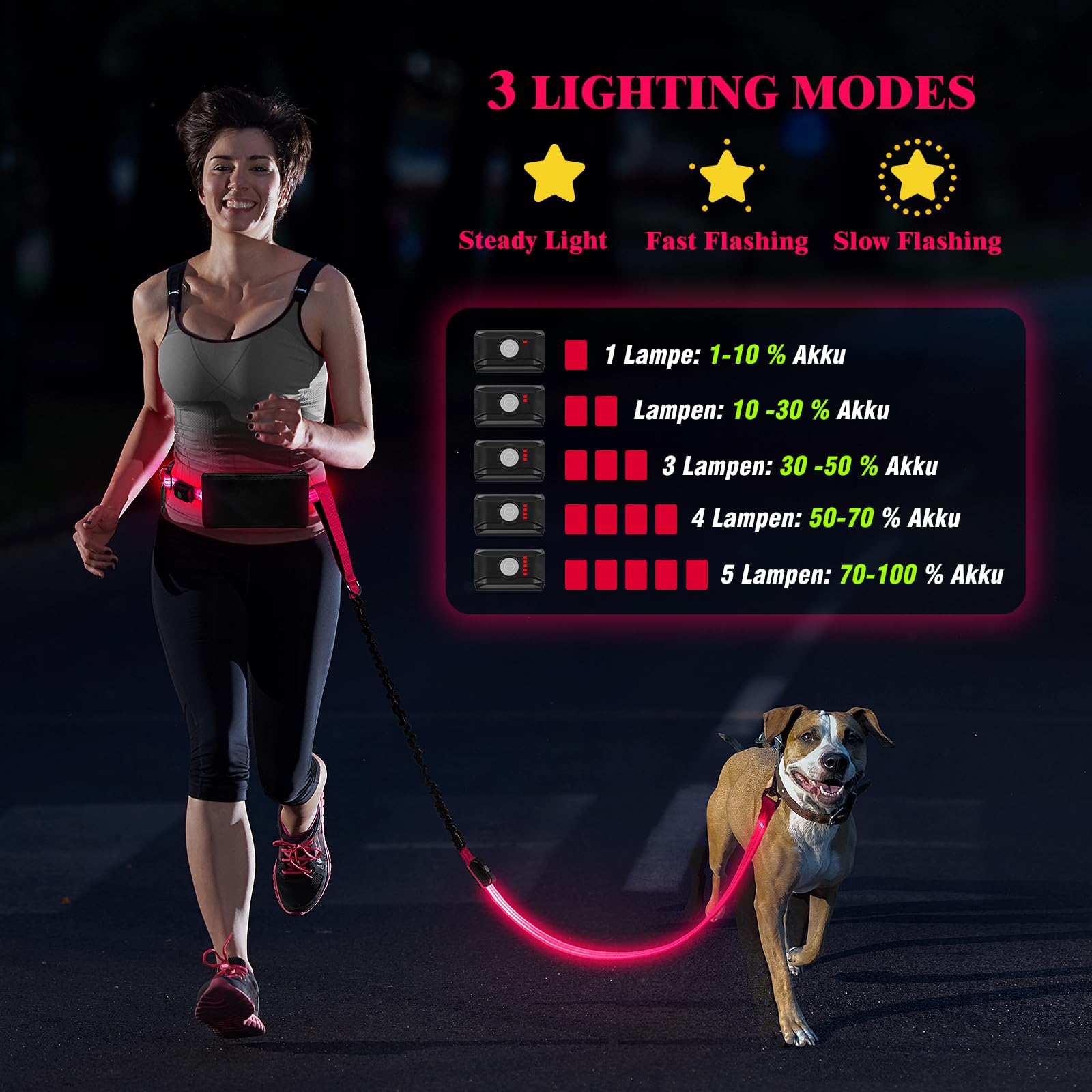 Laisse mains libres à LED pour chien, laisse de taille pour promener le chien, laisse élastique rétractable, laisse de course sans mains à DEL, laisse de course réfléchissante pour jogging,