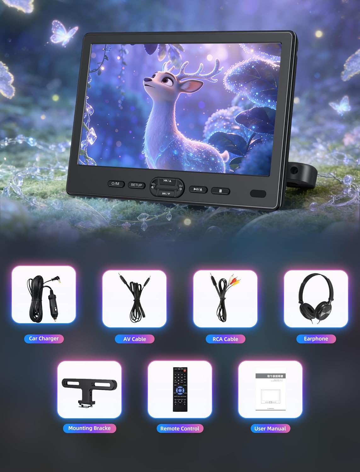 10.6" Car DVD Player, Suction-Type Headrest DVD Player for Car, Support 1080P HD, HDMI in, All Region Free, Last Memory, AV in/Out, Easy Install Bracket, Backseat Entertainment
