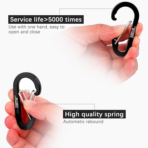 Miniatura 10 de EOTW Llavero de mosquetón, pequeño clip de mosquetón con llavero de paracaídas, mini organizador de llaves de anillo D de aluminio