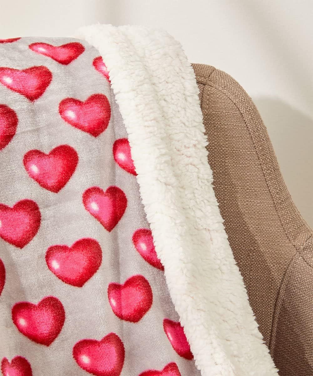 Hearts Throw Blanket – Ultra Soft Microplush 50"x60" | Cozy Love Theme Gift for Couch, Bed, Travel, Valentine’s Day & More | Washable | Red Hearts with Sherpa Backing