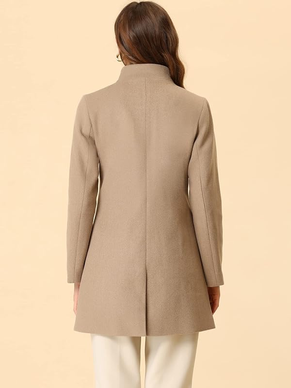 Allegra K Women's Winter Overcoat Mid-Long Stand Collar Single Breasted Coat Outerwear X-Large Light Brown by Allegra K - Image 7