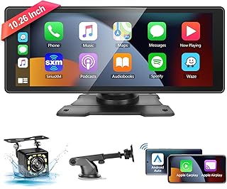 Portable Wireless Apple Car Play Car Screen, podofo Stretchable 10.26'' HD IPS Touchscreen Car Radio Stereo Audio Receivers with Android Auto/MirrorLink/Bluetooth/GPS/Voice Control/AUX/TF/Rear Camera