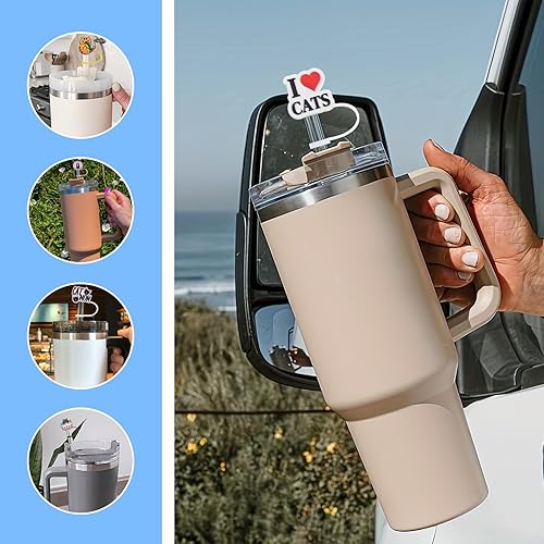 Miniatura 5 de 10 fundas de popote Stanley de 0.354-0.394 in, fundas de popote reutilizables para vasos Stanley de 3040 onzas, tapas de popote impermeables Stanley