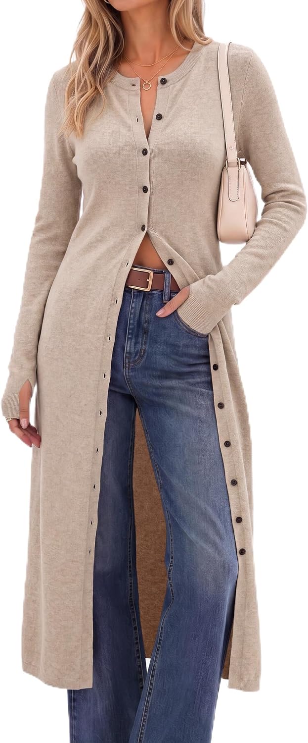 Arach&Cloz Women's Wool Blend Slim Fit Duster Fall Work Long Cardigan
