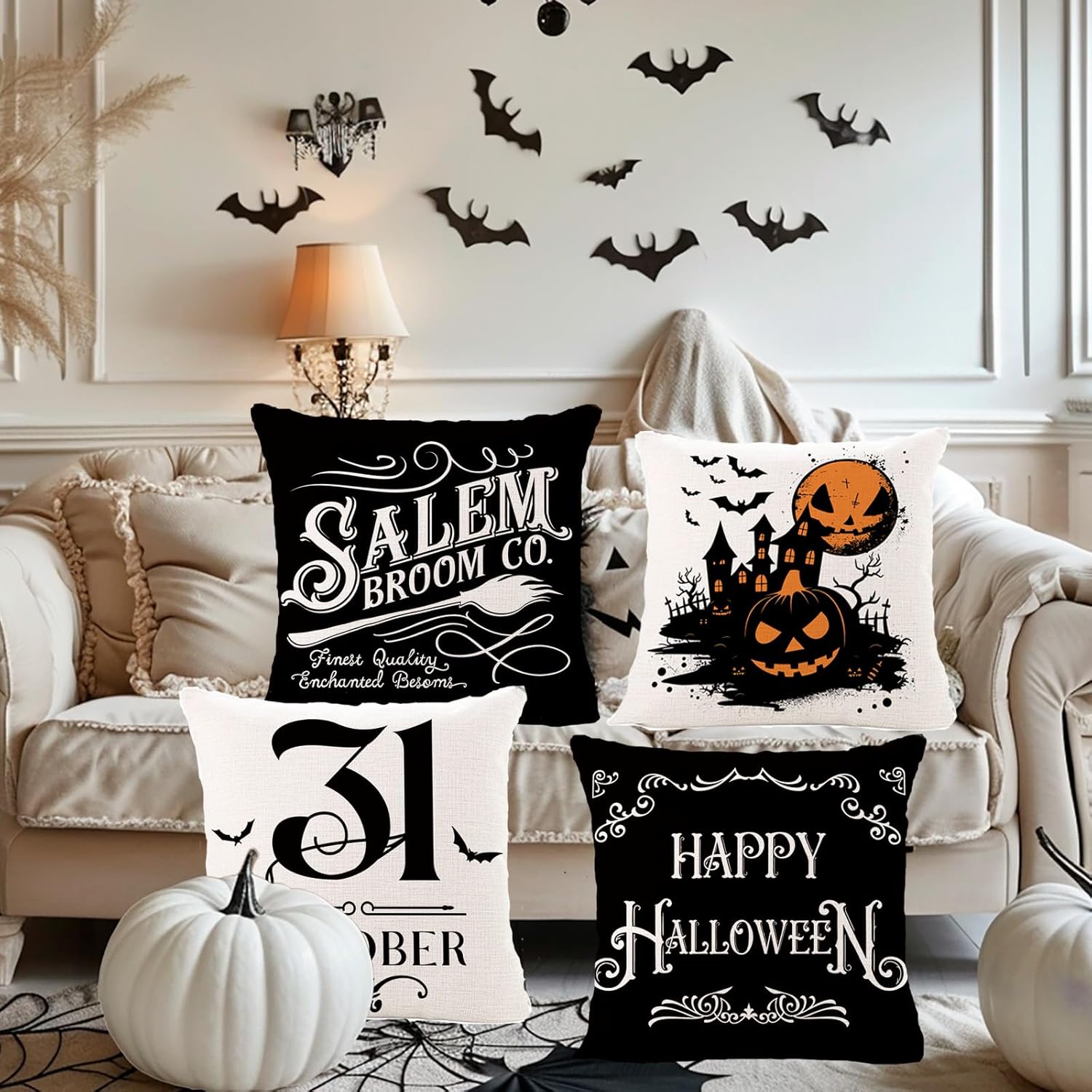 Halloween Decorations Pillow Covers 20x20 Set of 4 Halloween Decor Indoor Outdoor Farmhouse Halloween Decorative Clearance Cushion Cases Party Supplies for Home Sofa Couch Bed Chair