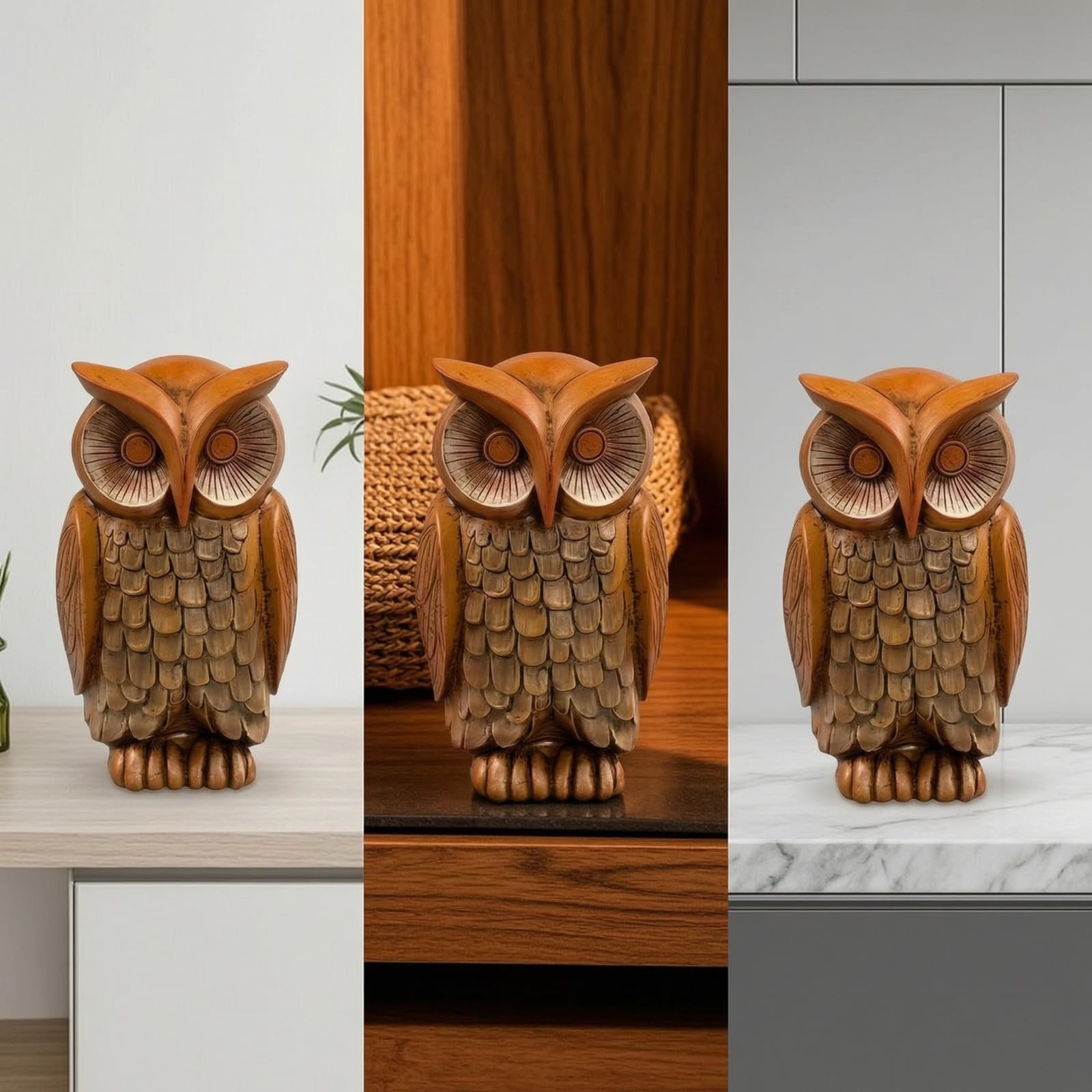 Amazon.co.jp: Xgdsnly フクロウ置物 木彫り風 フクロウオブジェ 北欧