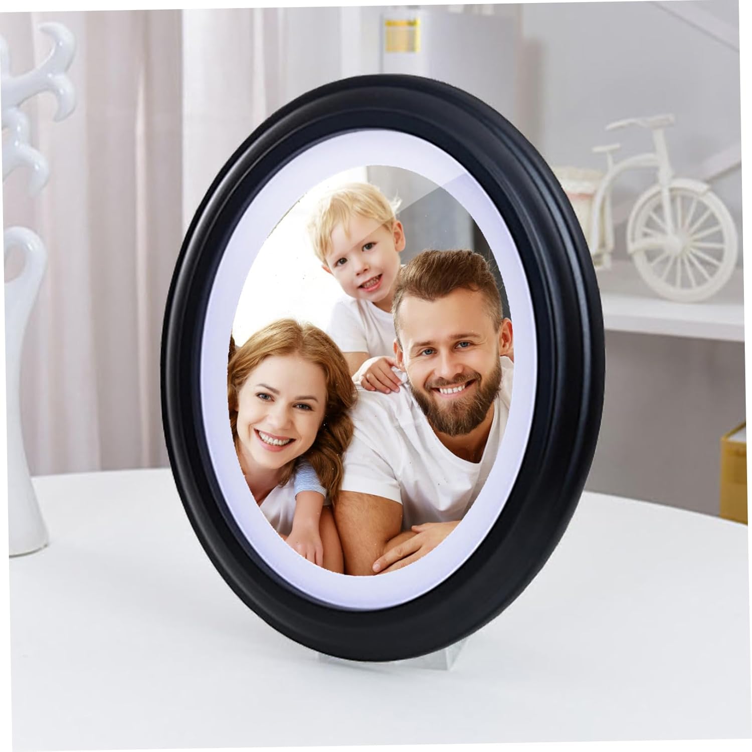 3Pcs Oval Photo Frame, 5x7 Vintage Oval Wall Photo Frame, Hanging Decorative Picture Frames with Cardboard for Home Wall and Desktop Round Picture