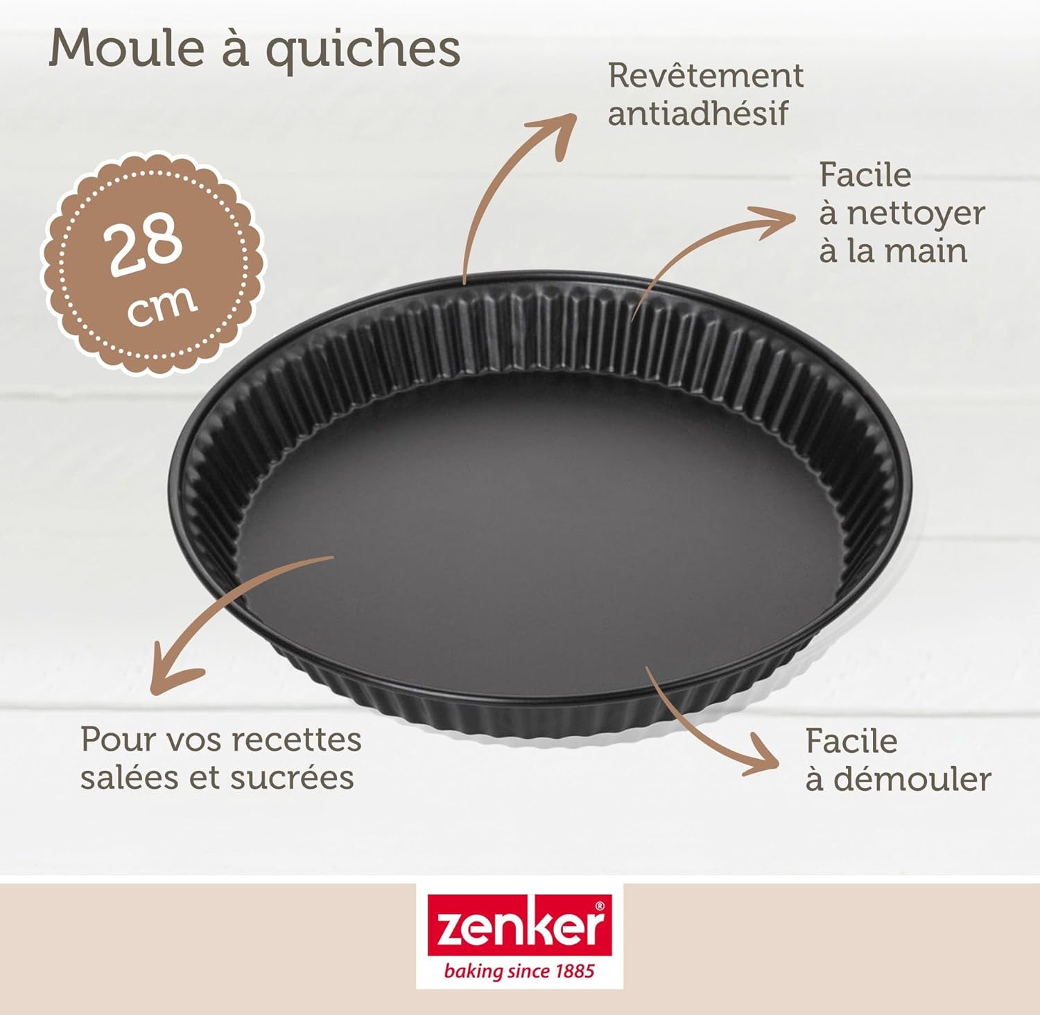 Zenker 9915150 Set of 2 Lorraine Quiche Tin, Pie Pan, Pie Pan, 28 cm, Quiche Pan, Steel, Black, 28 x 4 cm