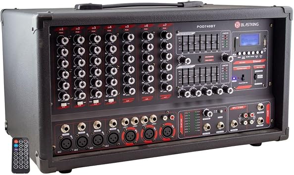 BLASTKING POD740BT 7-Channel Powered Mixer with Bluetooth, MP3 Player and Equalizer EQ with 32-Bit Digital Multi-Effects Processor Offers 16 Programs