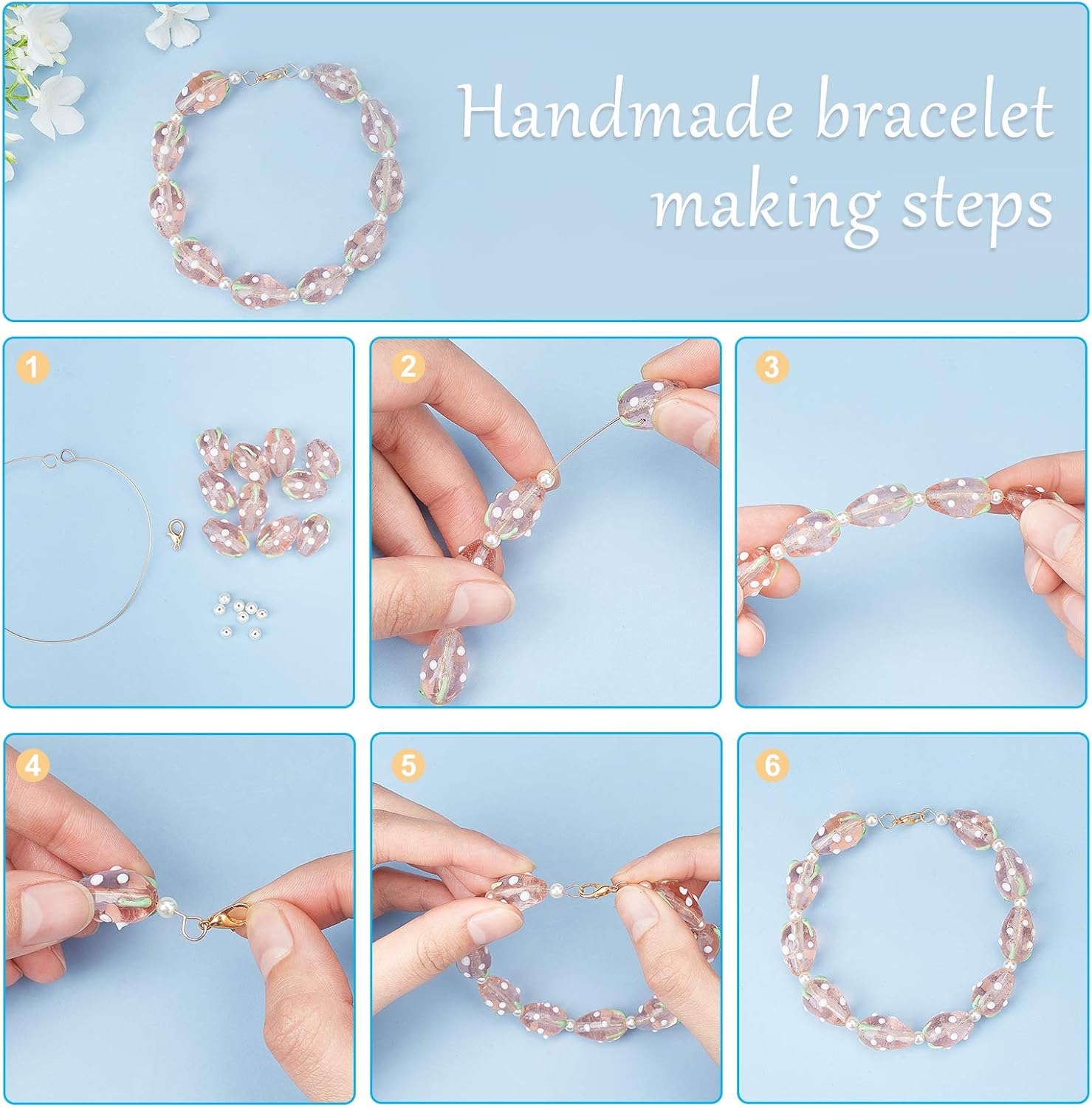 arricraft 100 Pcs Strawberry Beads, Handmade Lampwork Beads Spacer, Glass Beads for Jewelry Making, Pink