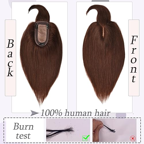 Miniatura 2 de Toppers para el cabello para mujeres con cabello delgado, base de seda real con flequillo, toppers para mujer, con clip en el cabello para mujer,