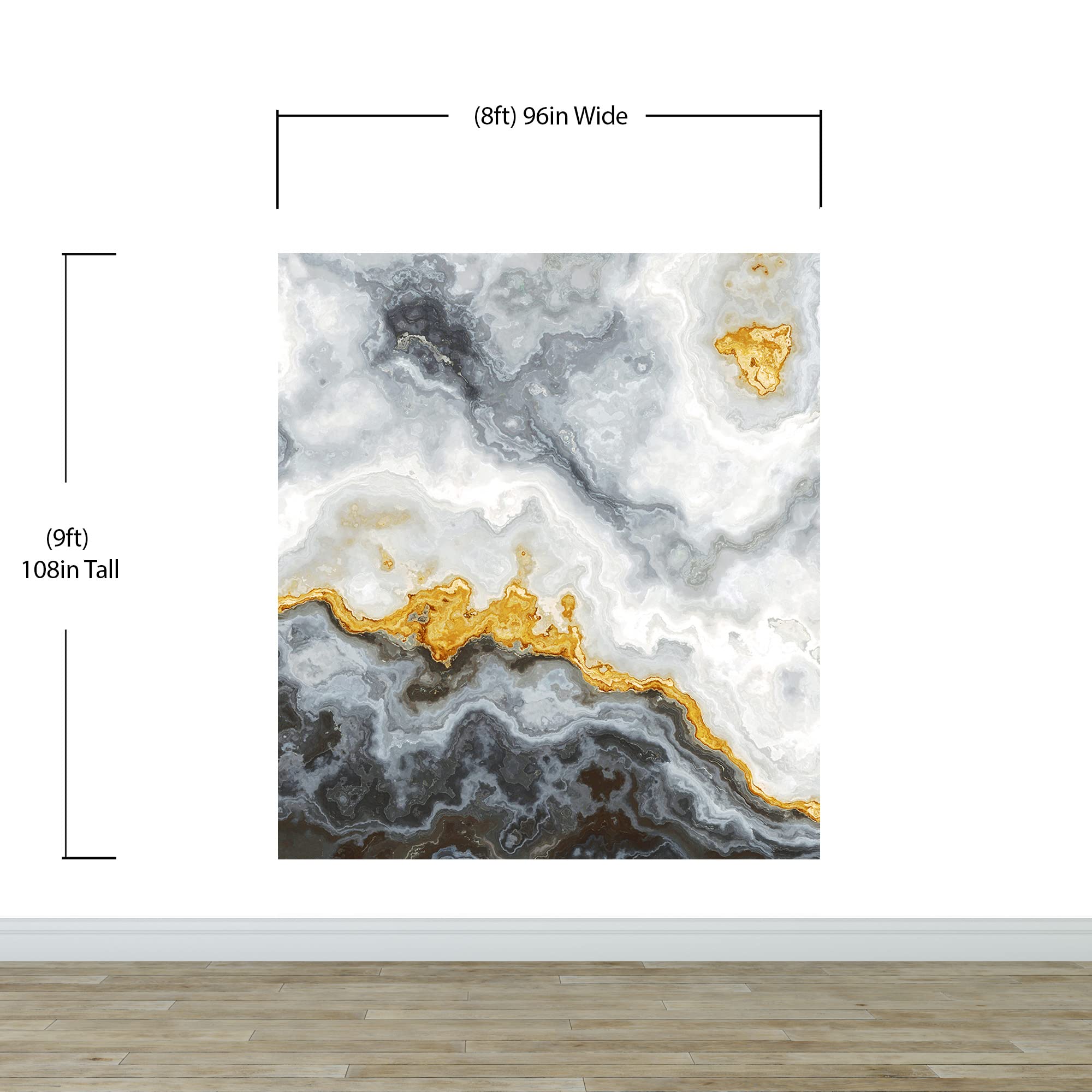 Gray and Gold Marble Stone Quartz Agate Peel and Stick Wallpaper Gold Splash Design | Removable Wall Mural. #6190. (9ft H X 8ft W)