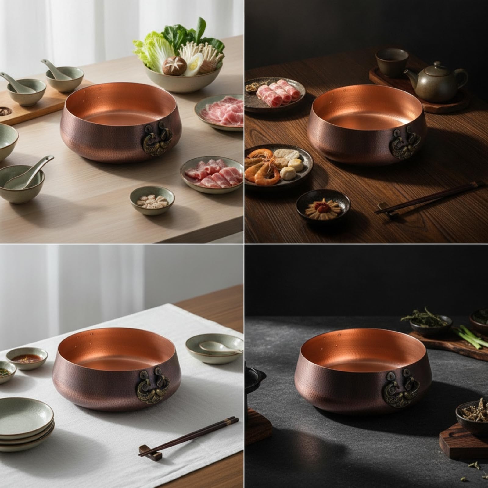 Olla para Tradicional, 28cm | Martillado, Estilo Chino, Cazuela Cobre, para Restaurantes, Cocineros