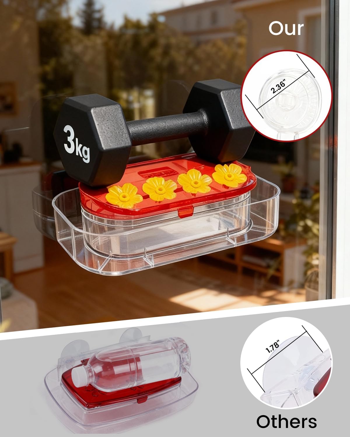 Redboat 2 Pack Window Hummingbird Feeder, Strong Suction Cup Hummingbird Feeder with 4 Feeding Ports, Easy to Clean and Refill Plastic Humming Bird Feeder,Gifts,10oz - Image 4