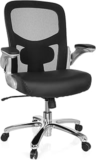 Hjh OFFICE 736110 - Sedia da ufficio fino a 220 kg, in finta pelle, con braccioli pieghevoli, colore nero e argento