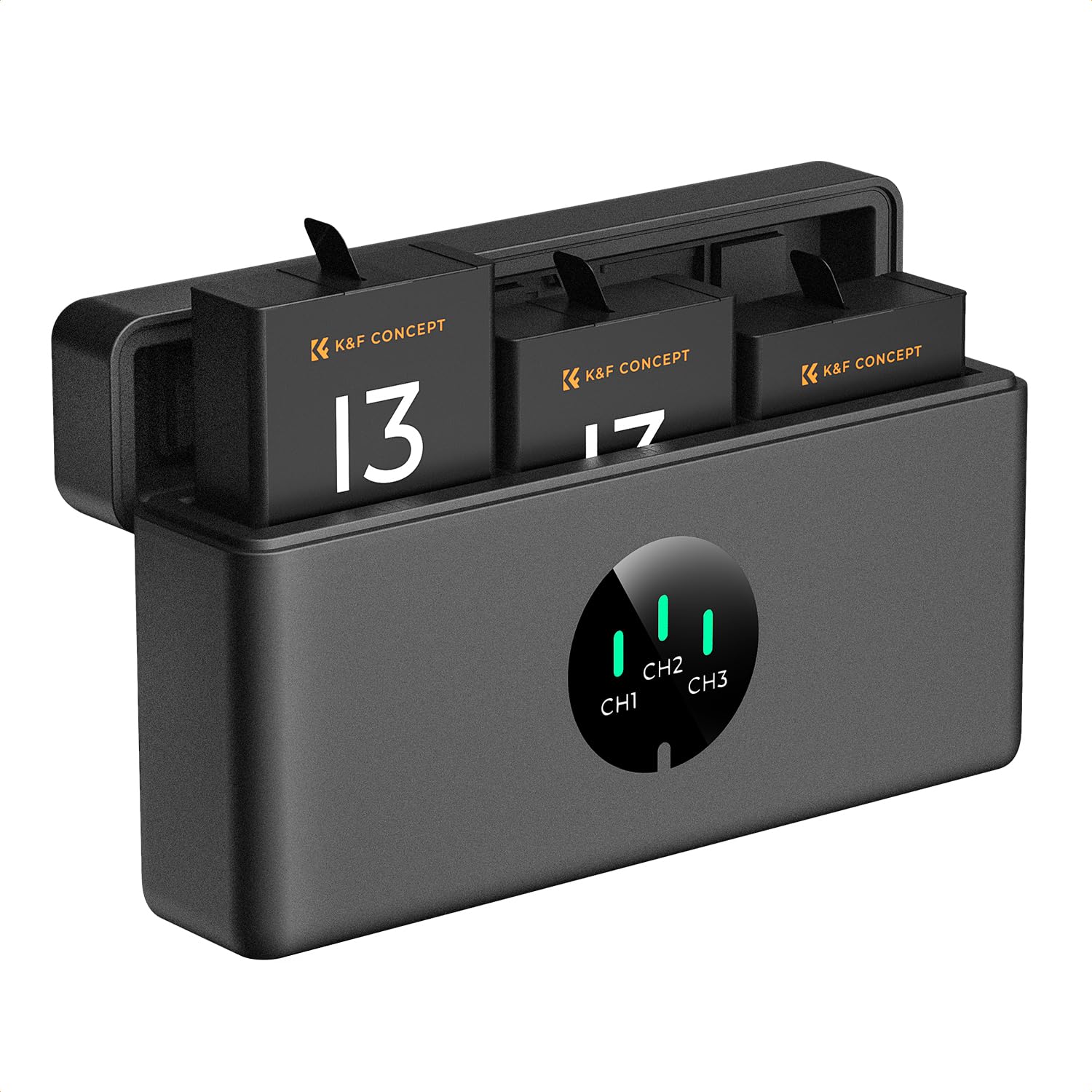 K&F CONCEPT Hero 13 Kamera Akku 2100mAh, Dreifach-Power, Dreifach-Slot mit Organizer Typ LED-Ladegerät-Kit kompatibel mit GoPro13 Black