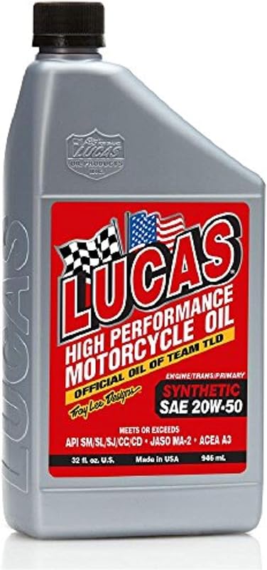 Lucas Oil 10702 SAE 20W-50 Aceite sintético para motocicleta - Botella de 1 cuarto de galón