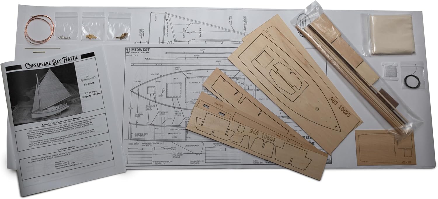 Midwest Chesapeake Bay Flattie Ship Wooden Ship Model Building Kit for Adults DIY Woodcraft Self Assembly