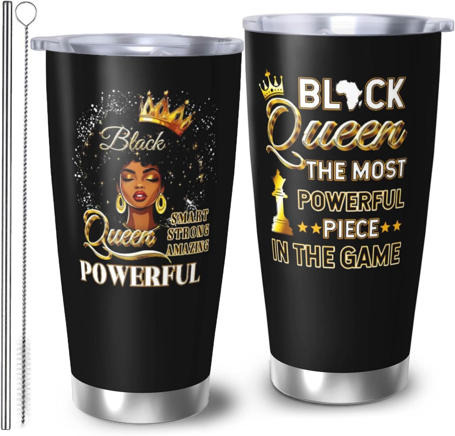 RUIYIMOEO African Gifts for Women, Afro Queen Travel Mugs Gifts for Black Women, African American Afro Queen Gift Tumbler, 20oz Coffee Tumbler, Birthday Gift for Her