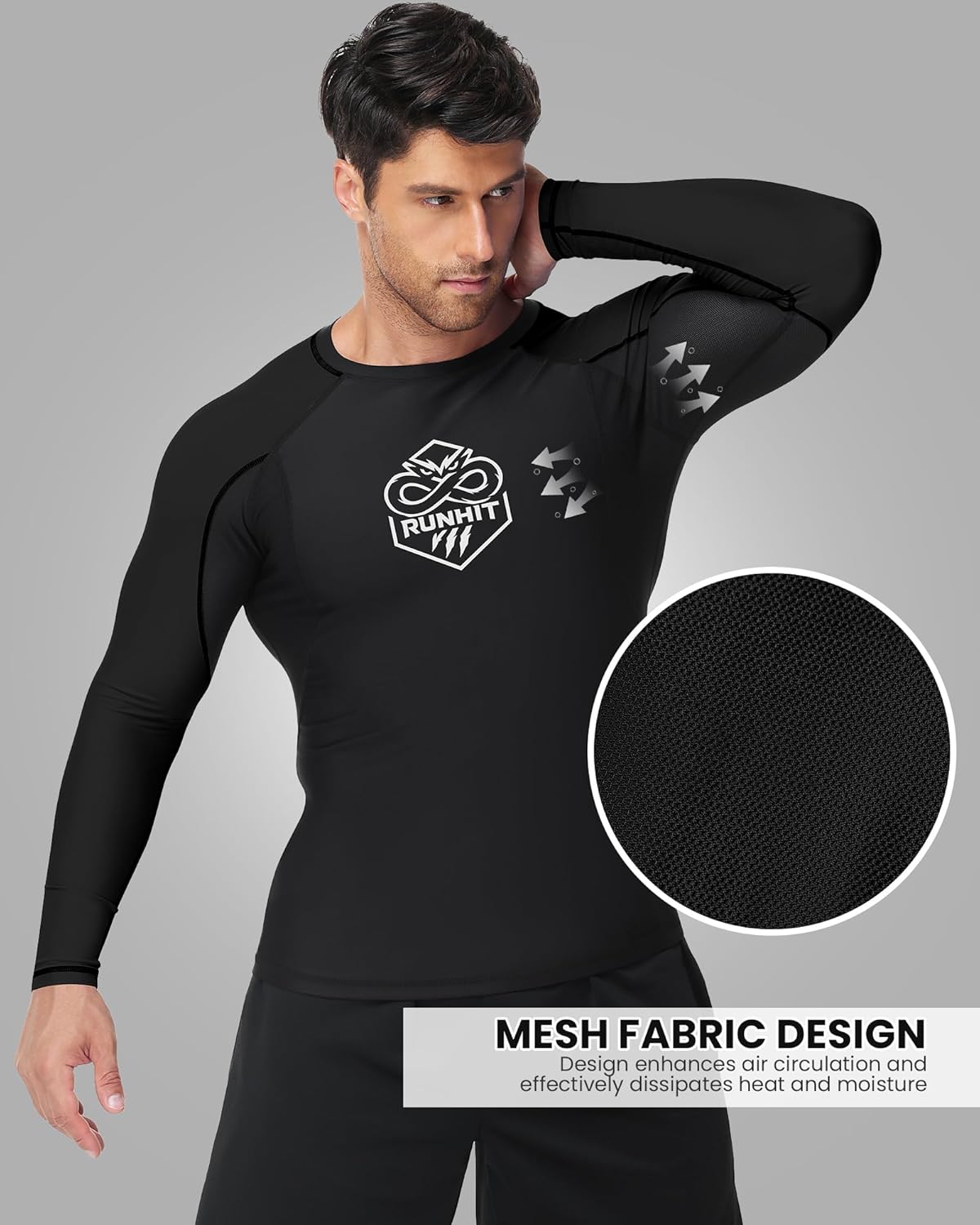 Runhit Men's BJJ Rash Guard Jiu Jitsu Compression Shirts Long Sleeve for MMA No GI Wrestling Grappling Sports Base Layer - Image 4