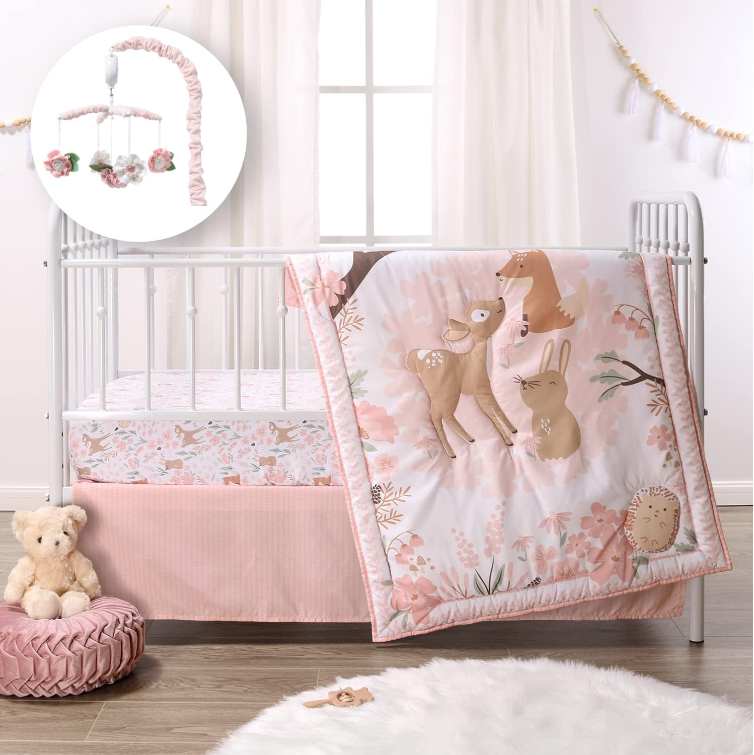 similar product not like stock image similar The Peanutshell Fairytale Forest Crib Bedding Set and Mobile, 4 Piece Woodland Girl Nursery Set