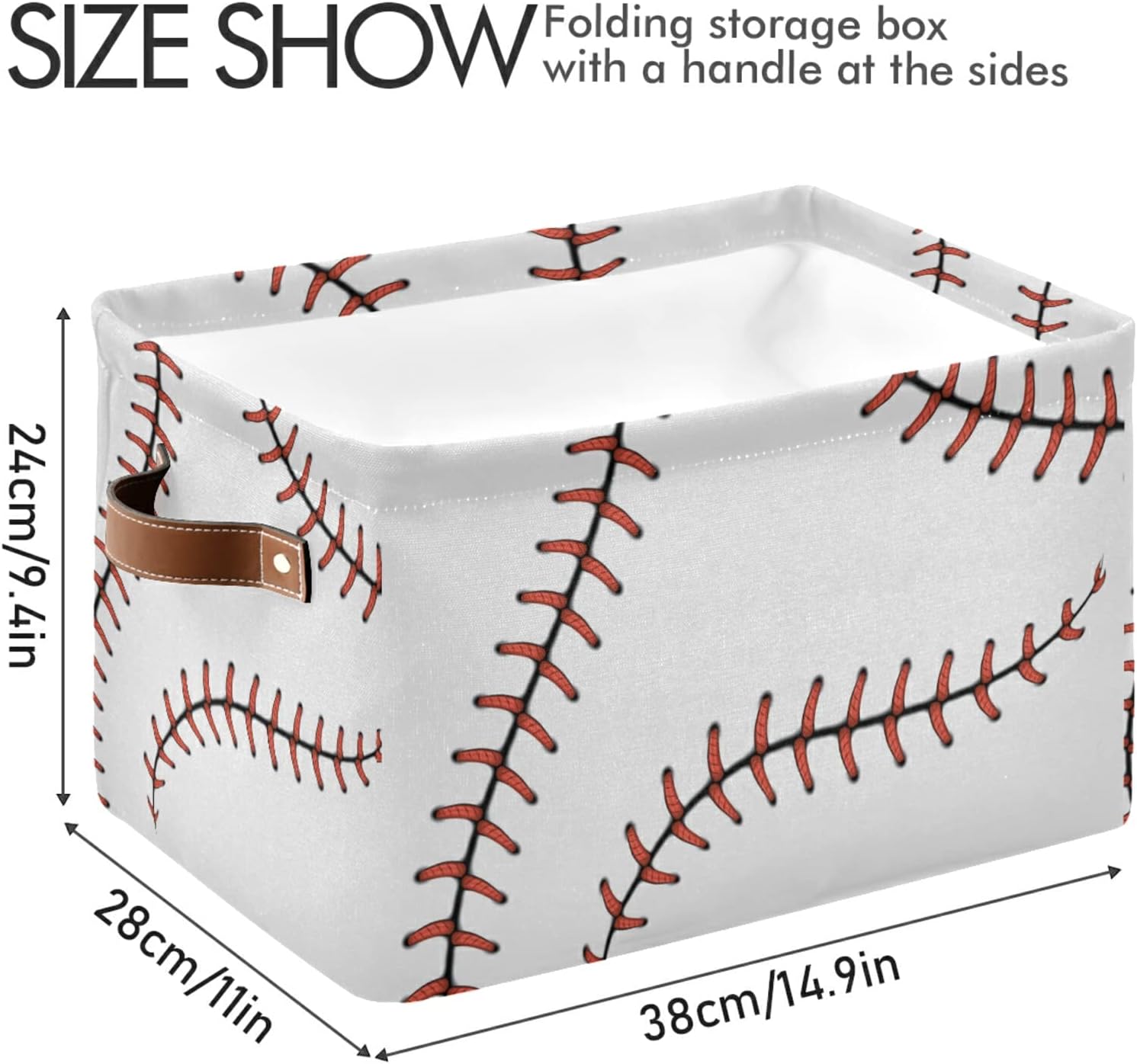 Storage Basket Cube, Sports Baseball Stitches Laces Large Storage Bin Box Collapsible Clothes Toys Organizer Laundry Basket for Shelves Closet Kids Nursery Bedroom, 1 Pack
