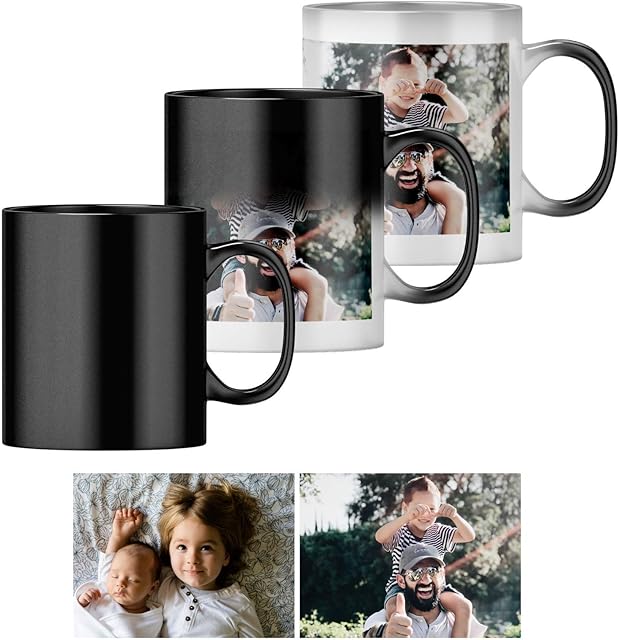 Personalised Heat Change Mug with Two Photo Collage (11oz) Personalise 2 Photos. Magic Heat Collage Photo Mug Gift