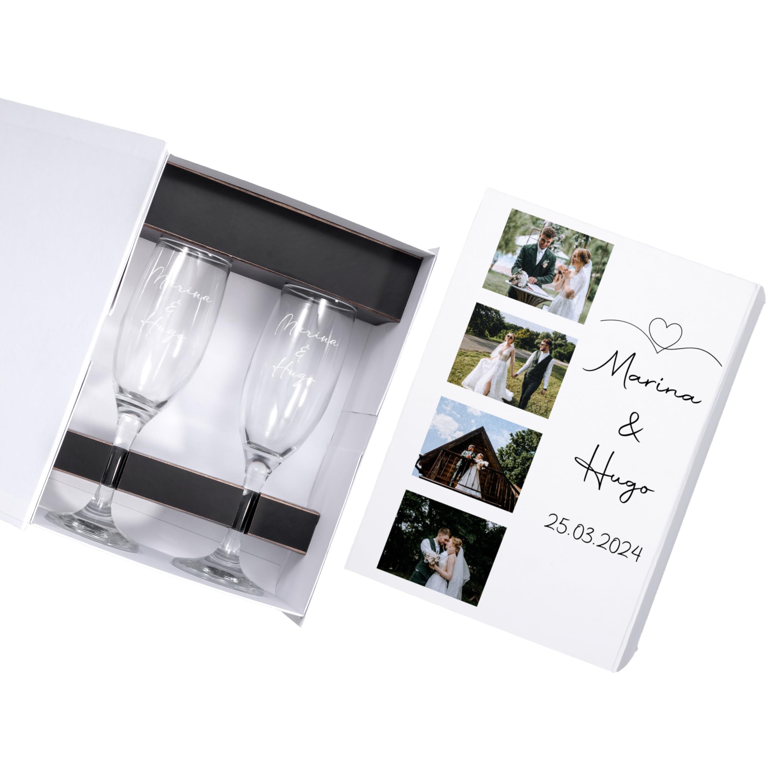 Caja Premium Personalizada con Copas de Cava y Fotos | Regalo Original de Aniversario o Boda | Copas Grabadas con Nombres | Detalle Romántico y Elegante