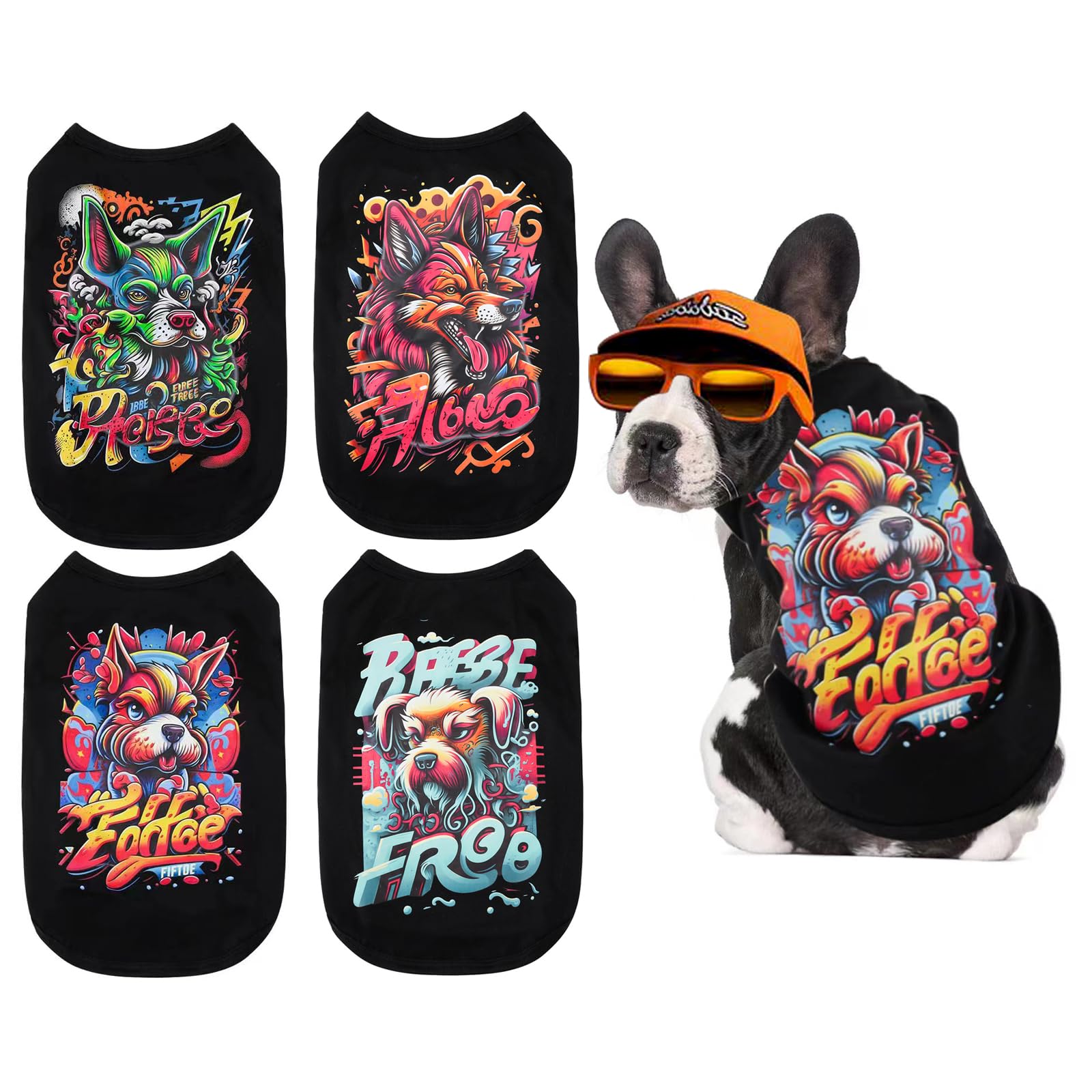 2 Pieces Dog Clothes for Small Dogs 2 Pieces Cute and Fashionable Graffiti Soft and Breathable Medium Dog Shirts for Birthday Gift(Medium, Cute Pattern)