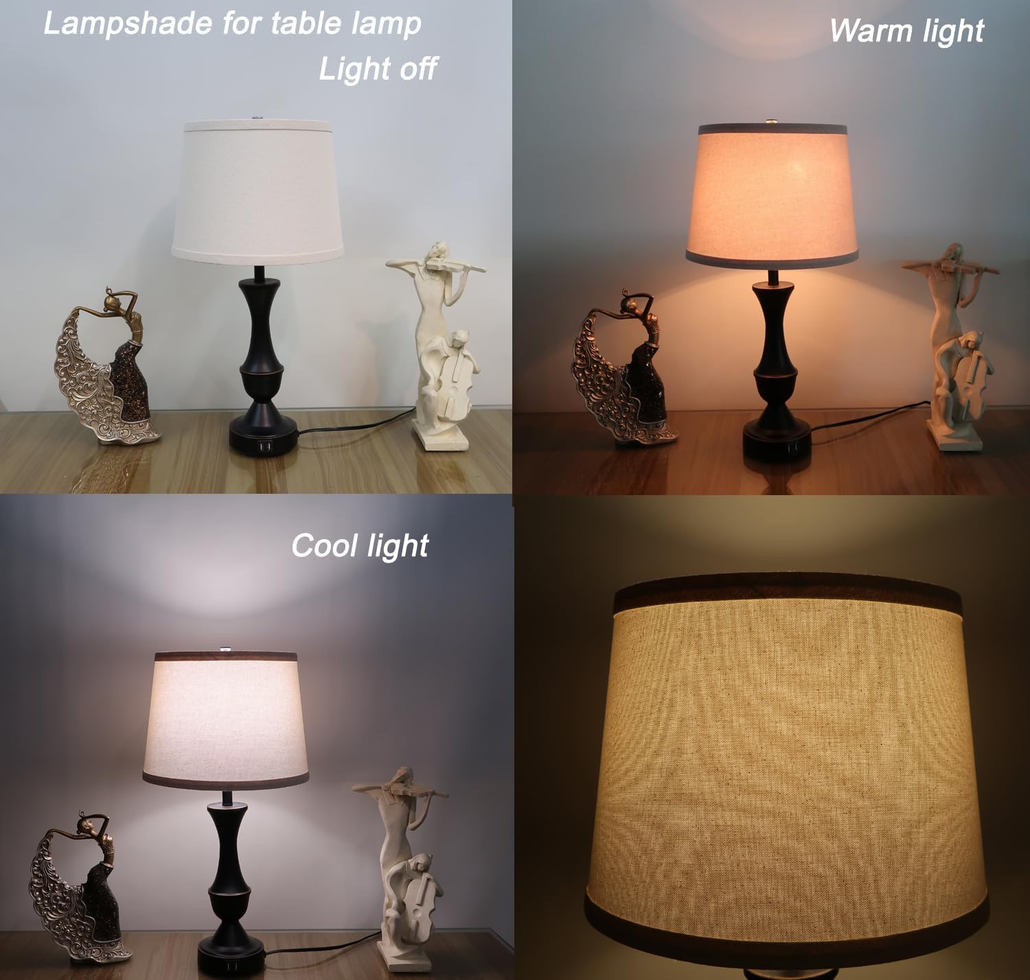 Condition photo showing As Is for set of 2 empire lamp shades, 13 inch medium lampshades, handcrafted natural linen fabric lampshade, assembly required, lamp shade for table lamp and floor light (11"x13"x10", beige) 11"x13"x10" beige