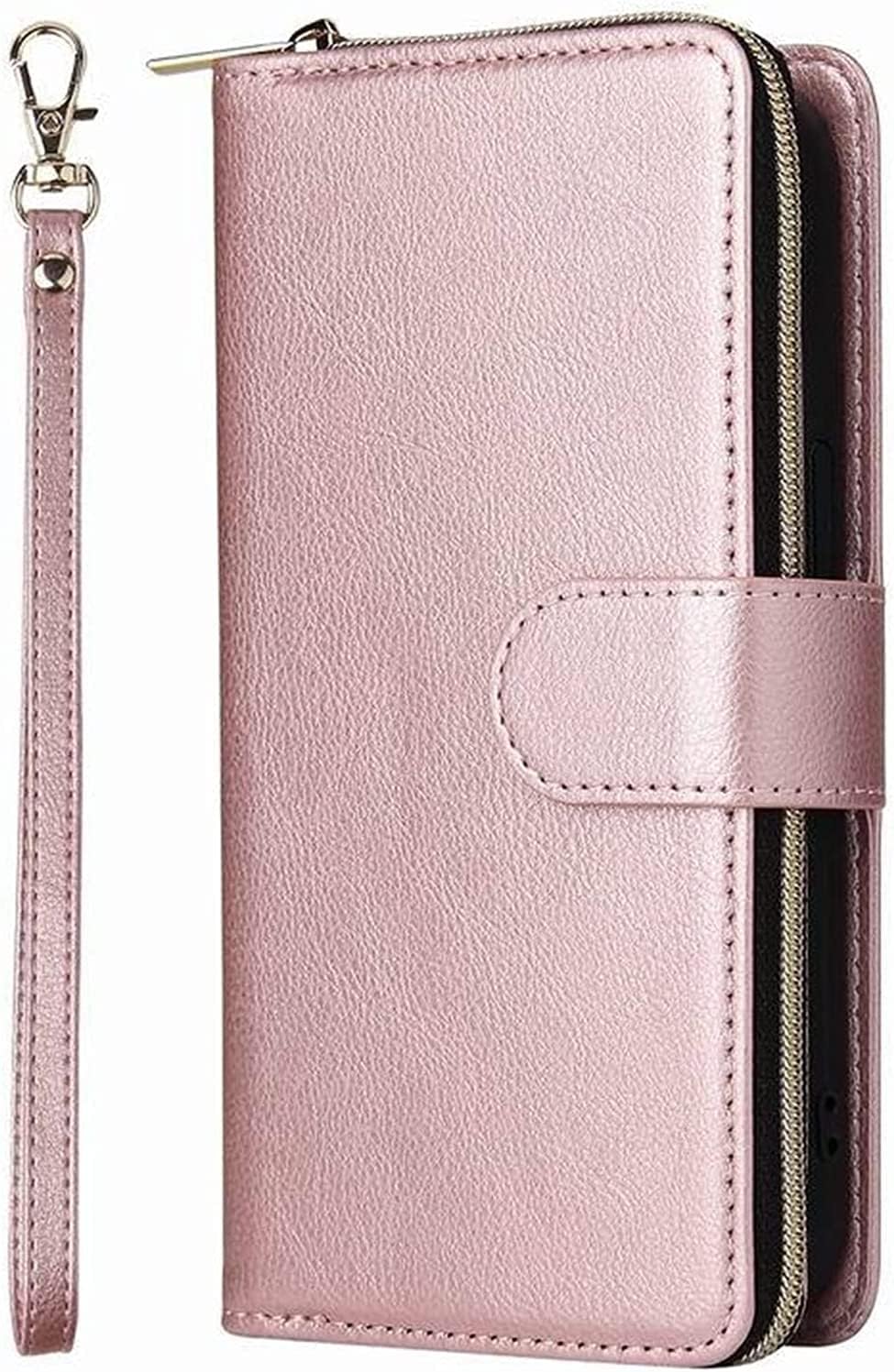 Wallet Case for iPhone 14/14 Max/14 Pro/14 Pro Max, Ultra-Thin Multi-Card Zippered Leather Case, Flip Cover with Card Slot Bracket Shockproof Protective Case (Color : Rose Gold, Size : 14 Max