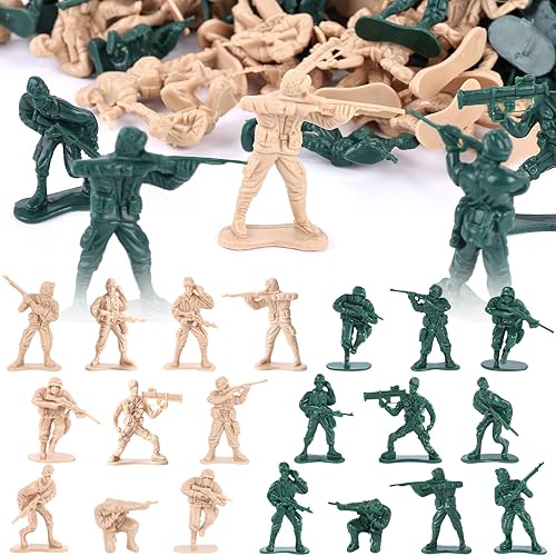 Shindel 100 piezas de soldados de juguete del ejército para hombres, juego de plástico para hombres, figuras de soldado verde y amarillo, 8 poses