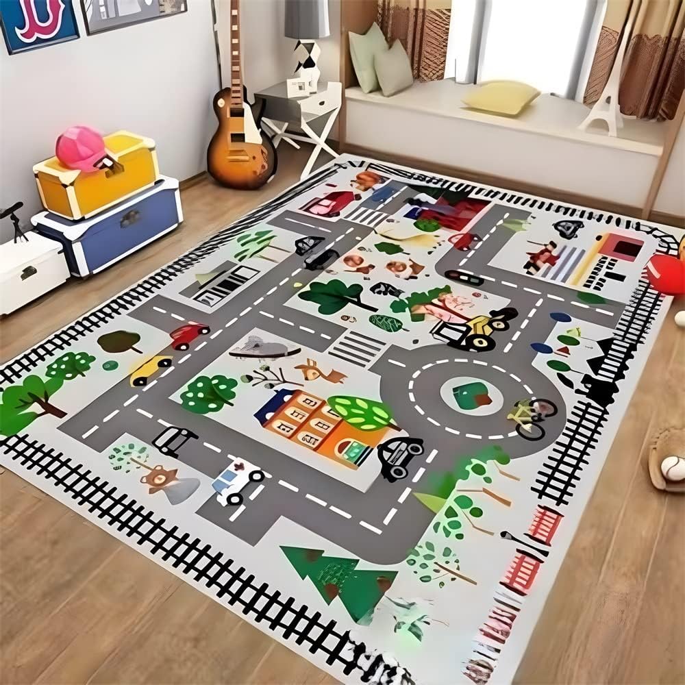 Mofish Kids Rug Educational Play Rug Traffic Road Kids Play Car Mat