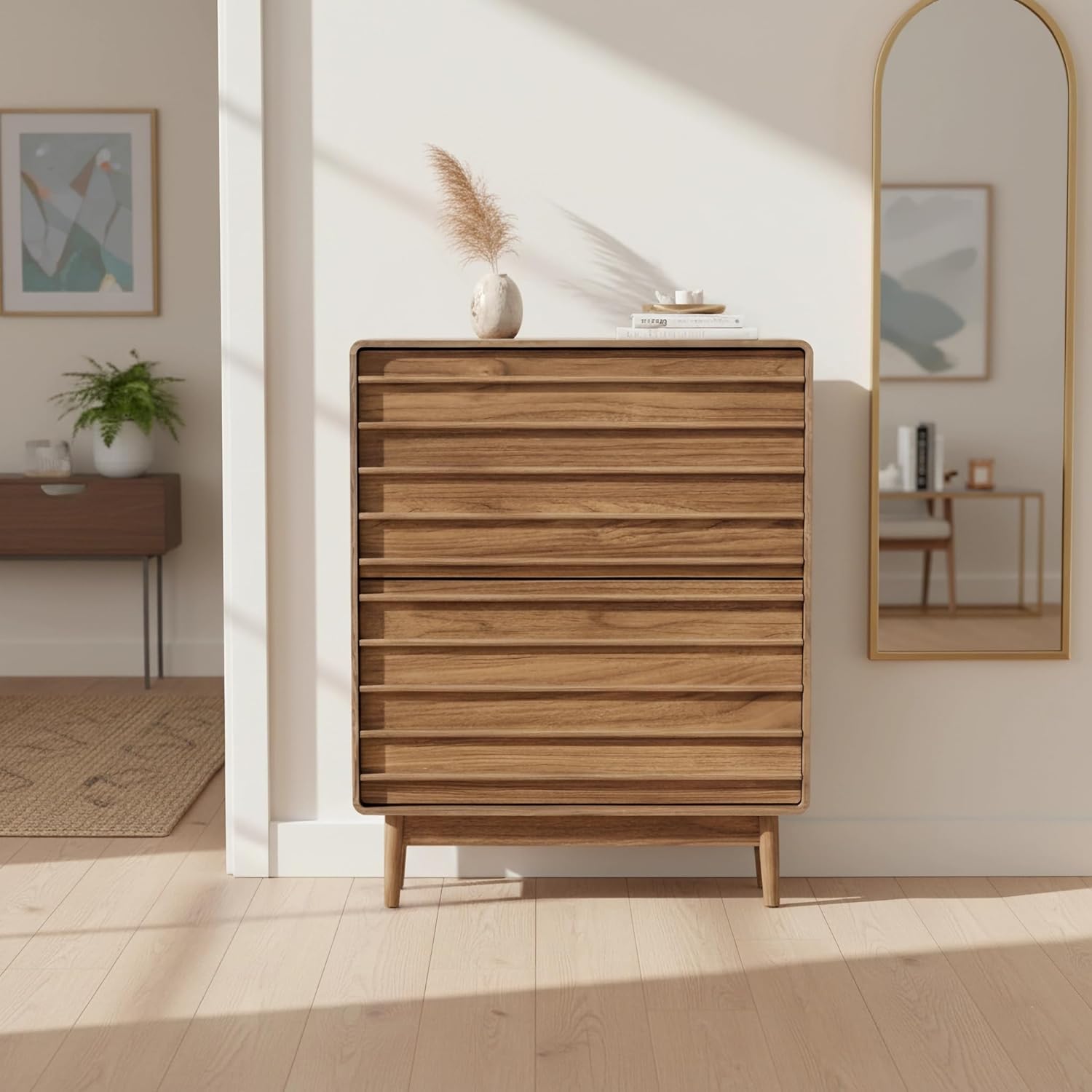 Narrow Shoe Cabinet with 2 Flip Drawers, Wood Shoe Storage Cabinet for Entryway, Slim Hidden Shoe Organizer Rack for Hallway, Entrance, Foyer, Freestanding, Walnut