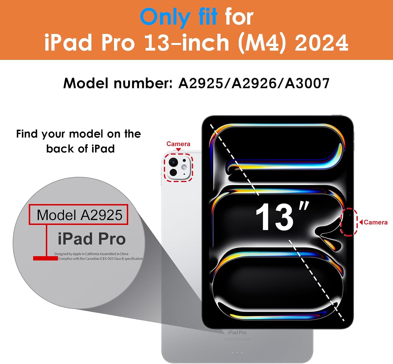 DTTO for iPad Pro 13 inch Case (M4) 2024, Premium Leather Business Folio Stand Case Orange Bundle with 9H Tempered Glass Screen Film, 2.5D Edge, Ultra Clear Transparency, 1 Pack