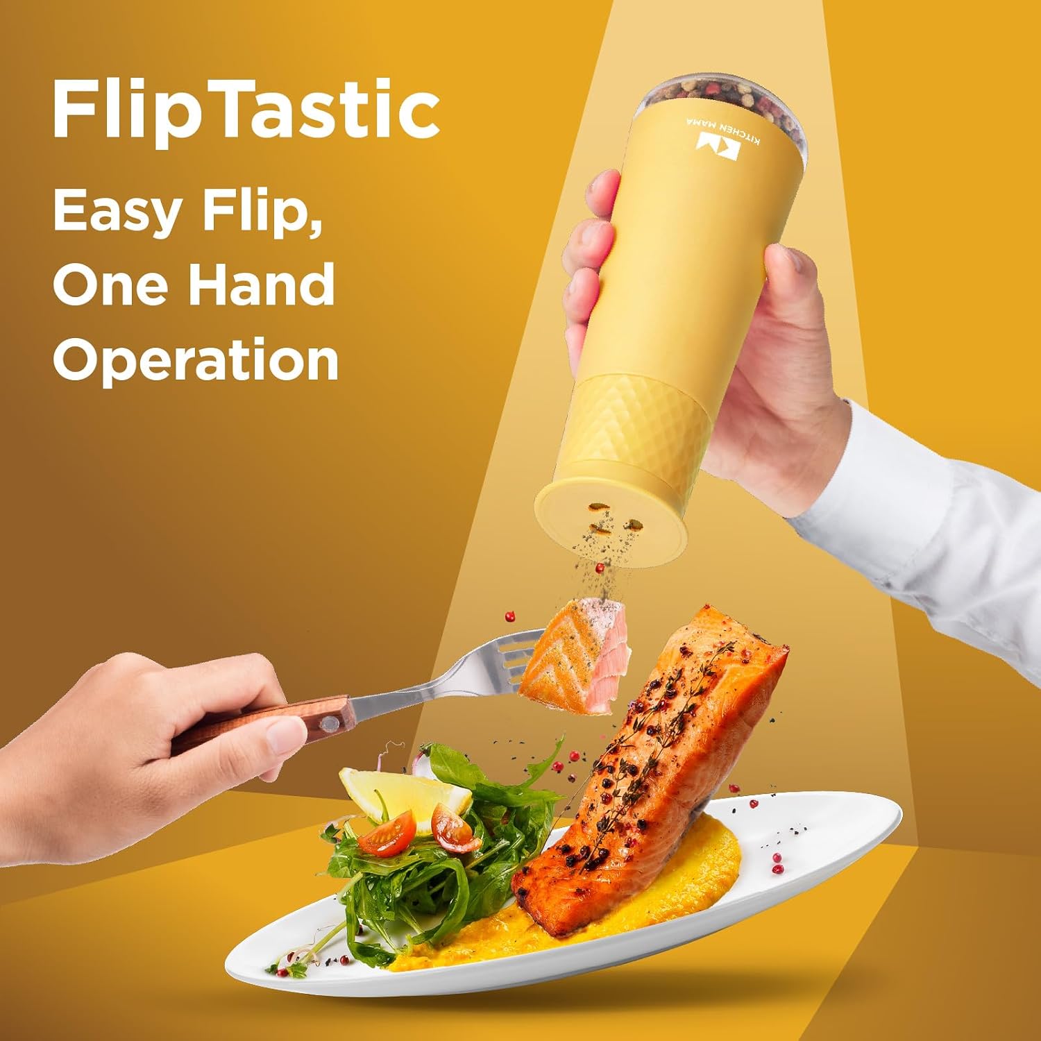 Kitchen Mama FlipTastic Salt and Pepper Grinder, Yellow