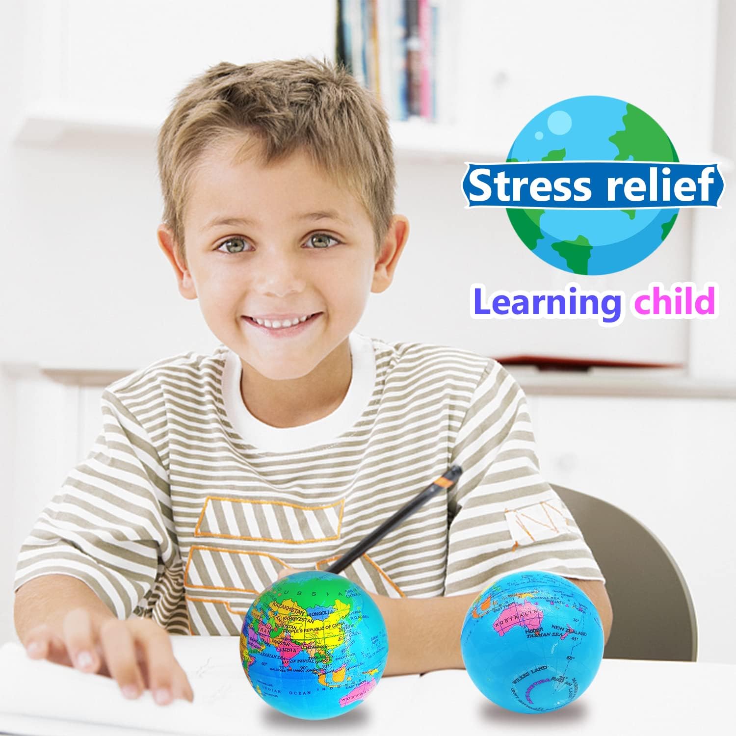 Dshengoo 24 Pcs Globe Squeeze Balls,Earth Stress Relief Balls,Foam Squeeze Balls for Kids Finger Exercise,Party Favors,School,Classroom,2.5 inch